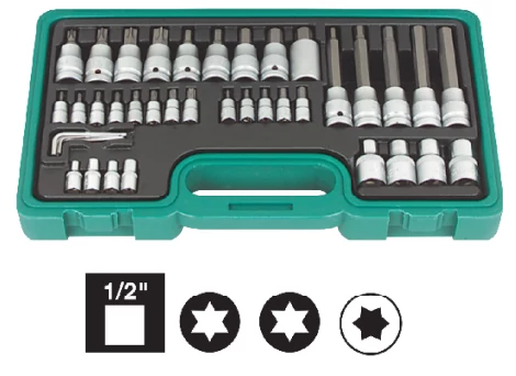 Külső + belső-Torx + rátűzőkulcskészlet 40 részes